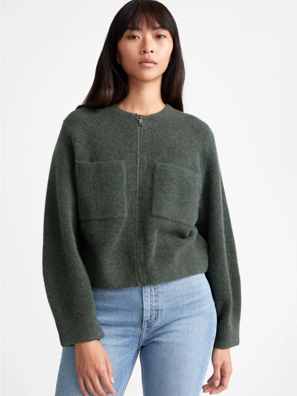 & Other Stories Knitted Zip Cardigan in Green